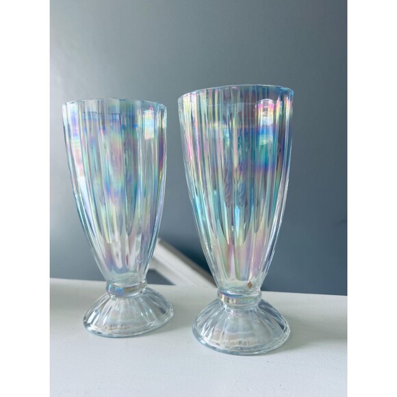 Iridescent Milkshake Set of 2 or 4 • 7” Holographic Retro Soda Fountain Cups - Picture 2 of 7